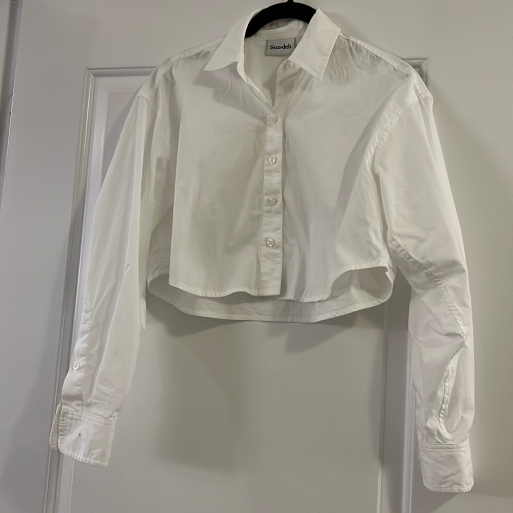 Sun-deh cropped white shirt
